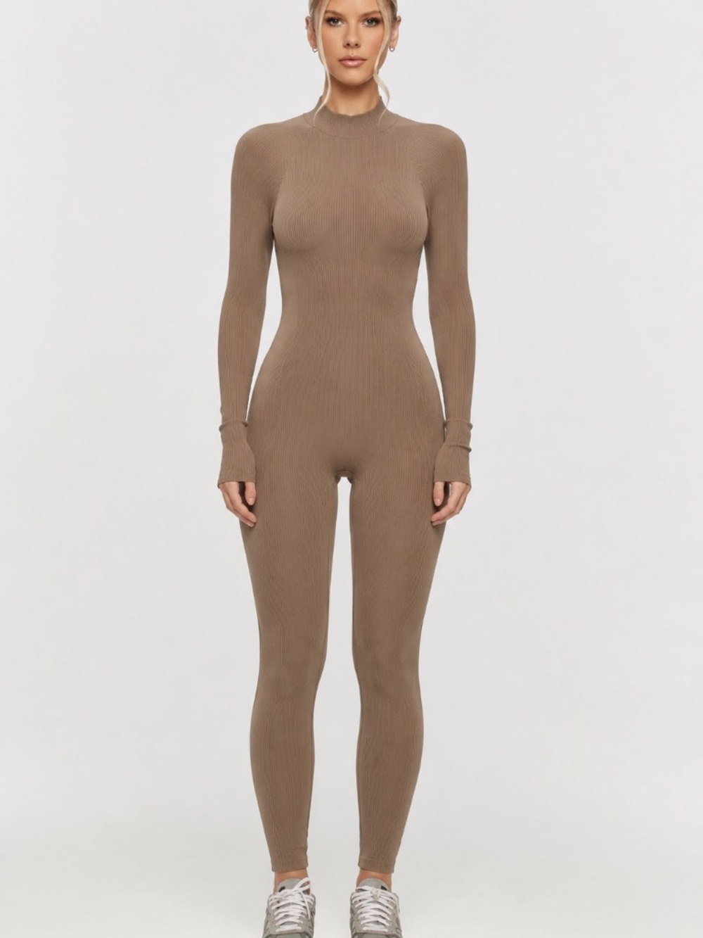 NAMA | L | Taupe Ribbed Full Length Jumpsuit